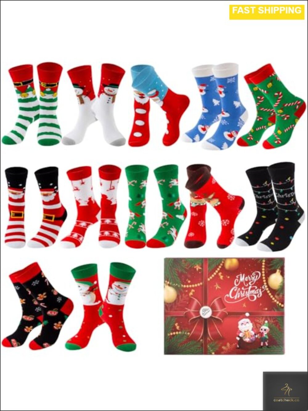 Womens Christmas Crew Socks Cotton 6 Pair Novelty Xmas Gift Set